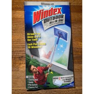 Windex Outdoor All-In-One Glass Cleaning Tool Kit Reach Up To 11 Feet 2 Pads